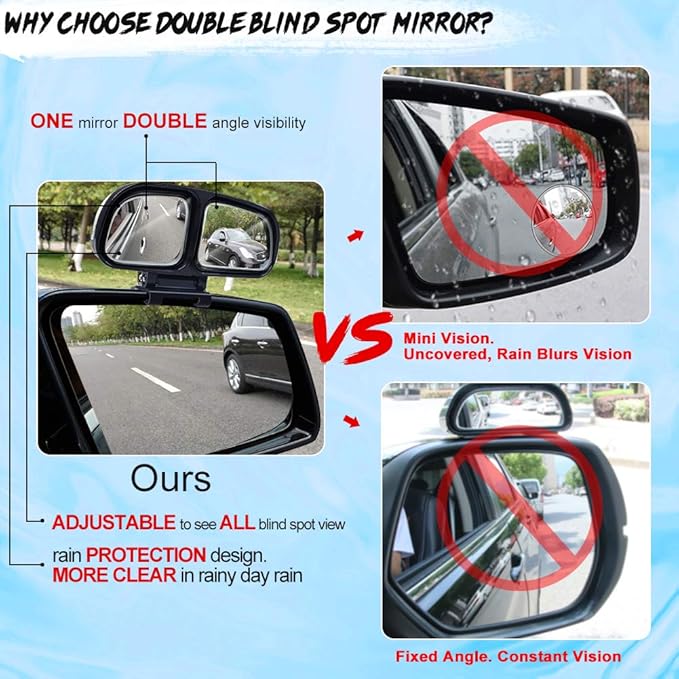 Blind Spot Mirror, Double Glass Adjustable Rear View Wide Angle Mirrors for Most Cars Truck SUV, 1 Piece (Black-Left)
