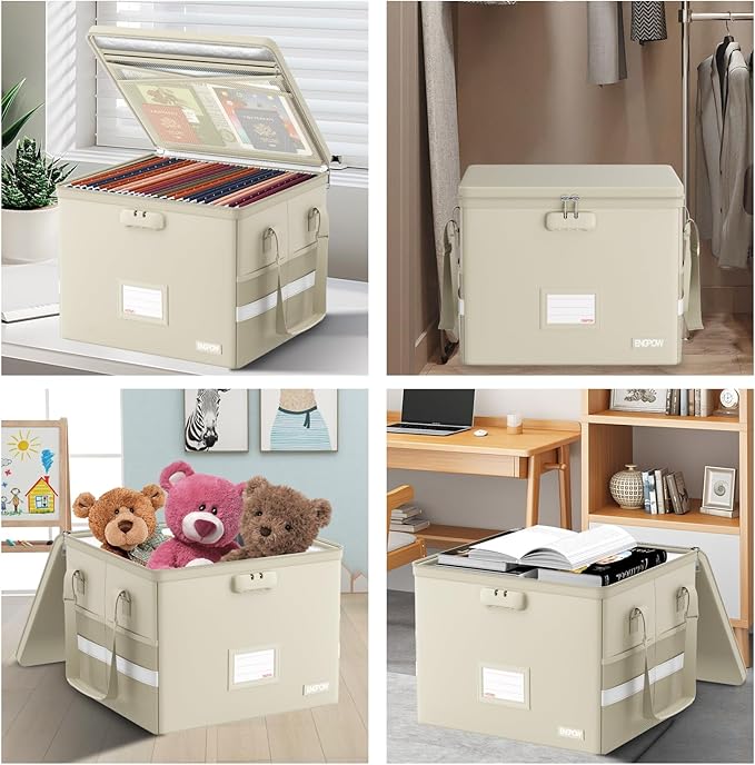 ENGPOW 5200°F File Box Fireproof Document Box with Lock,Heat Insulated Collapsible File Storage Organizer Box with Handle,Por