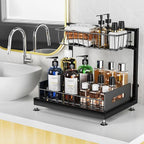 2 Pack Under Sink Organizers and Storage,Pull Out Cabinet Organizer,2-Tier Sliding Out Kitchen Basket Sink Shelf Cabinet Orga