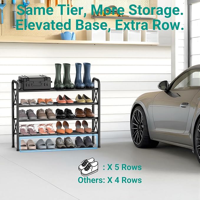 YEASHEIN 4-Tier Expandable Shoe Rack for Closet Floor, X-Frame Metal Small Shoe Rack for Entryway, Adjustable Shoe Shelf Orga