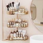 Asayuee 3-Tier Corner Bathroom Counter Organizer with Top Toothbrush Holders,Large Makeup Organizer Countertop with Brush Hol