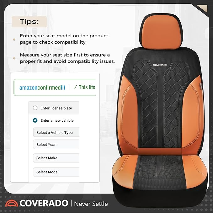 Coverado Seat Covers Front Seats, Leather Automotive Seat Covers 2-Pack, Mesh Breathable Auto Seat Protectors, Driver Seat Co