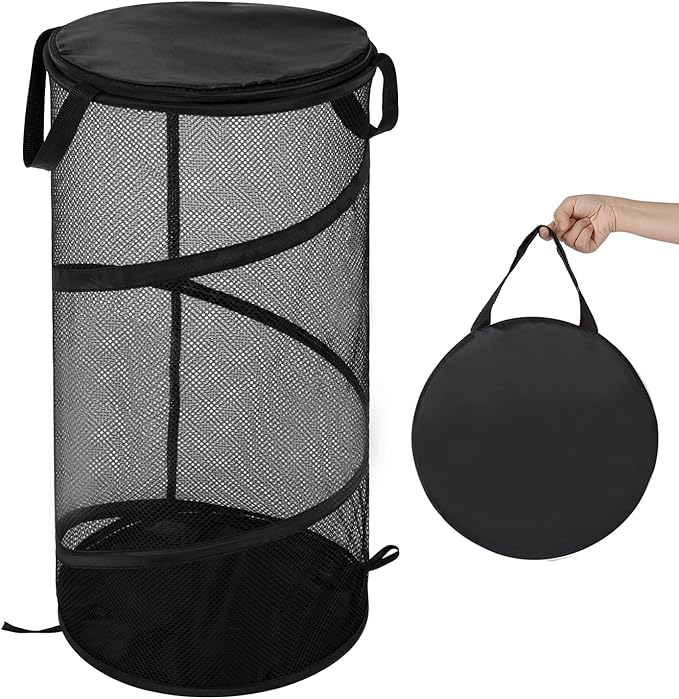 BATTOO Collapsible Laundry Basket with Lid Foldable Mesh Pop Up Hamper with Handles for Laundry Room, Bathroom, Kids Room, Co