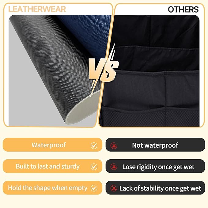 Trunk Organizer for SUV, Collapsible Leather Trunk Organizer for Car with Lid Car Storage for Sedans, Truck, Van, Jeep (Black,