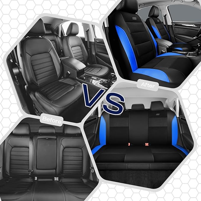 Skechers Aircooled & Memory Foam Seat Covers,Premium Leather with EVA Mesh Car Seat Covers,Seat Cover Full Sets,Airbag Compat
