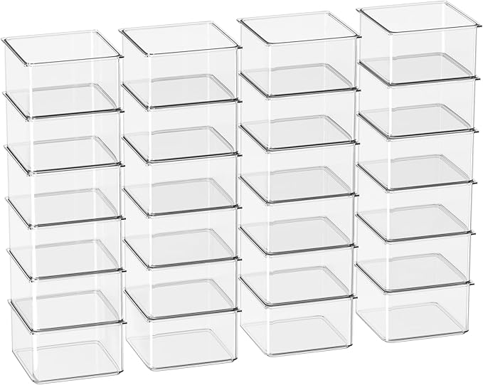 Hudgan 24 Pcs Small Drawer Organizer BinsSet, Stackable Drawer Divider Trays for Makeup Vanity, Bathroom, Office Desk, Straig