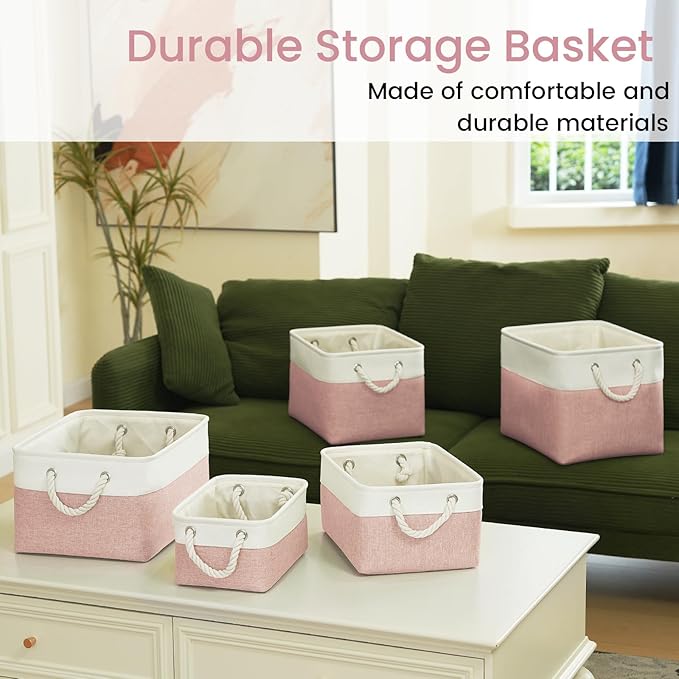 Storage Baskets for Shelves 11.8x7.9x5.2 Inch, Foldable Fabric Storage Bins with Handles, Small Storage Baskets for Organizin