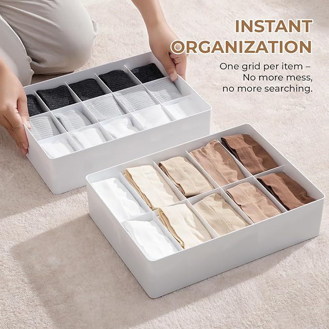 Adjustable Drawer Organizer – 19-Grid Divider for Socks, Bras & Panties, Closet Storage Box for Underwear & Dresser Drawers (