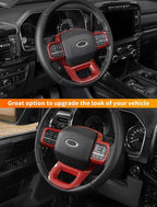 Savadicar Red Carbon Fiber Interior Accessories - Steering Wheel Trim Cover for Ford F150 (2021-present) - Premium Texture Interior Decor Upgrade Option, 1 PC