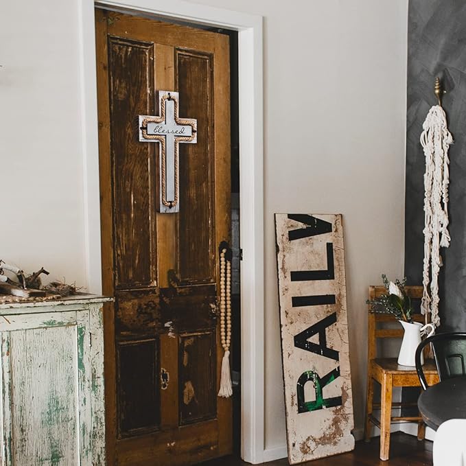 OKSQW Wall Wooden Cross with Wooden Base Christians Crosses Spiritual Religious Cross Christmas Wall Hanging Handmade Wood He
