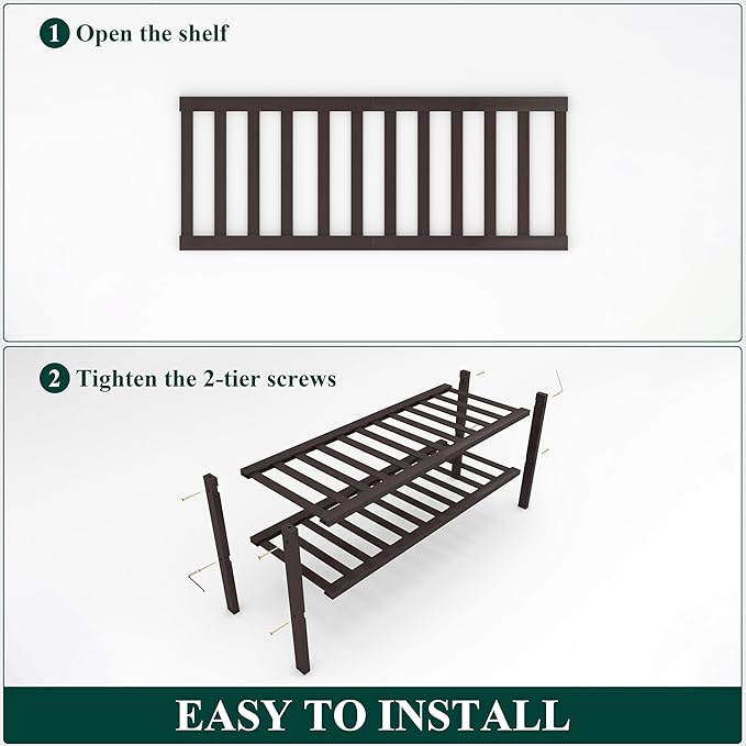 Smiry Shoe Rack, 2 Tier Bamboo Shoe Organizer, Stackable Free Standing Wooden Shoe Storage Shelf for Closet, Entryway, Front 