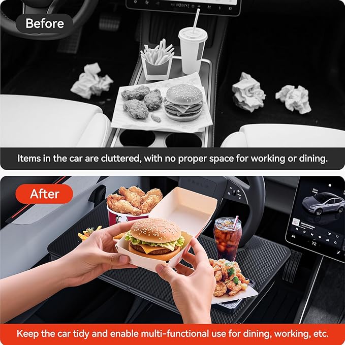 YONZEE 2-in-1 Car Steering Wheel Desk Tray & Car Seat Gap Filler Organizer – Foldable Carbon Fiber Look Table for Laptop, Eating Food, Writing – for Standard Round Steering Wheels