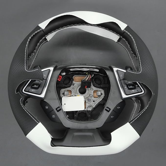 MEWANT Hand Stitched White Leather Steering Wheel Cover Wrap for Chevrolet Camaro 2017-2022 Steering Wheel Accessories for Chevrolet Camaro 2017-2022