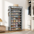 VILICK Shoe Rack with Cover Narrow Shoe Organizer with Pockets 10 Tier Tall Shoe Storage Holds 36-41 Pairs Shoes and Boots Sh