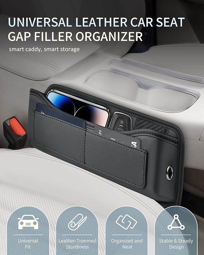 FLORICH Car Seat Gap Filler, Premium Leather Center Console Organizer, Front Seats Gap Filler Organizer and Storages Universal Fit for Car SUV Truck
