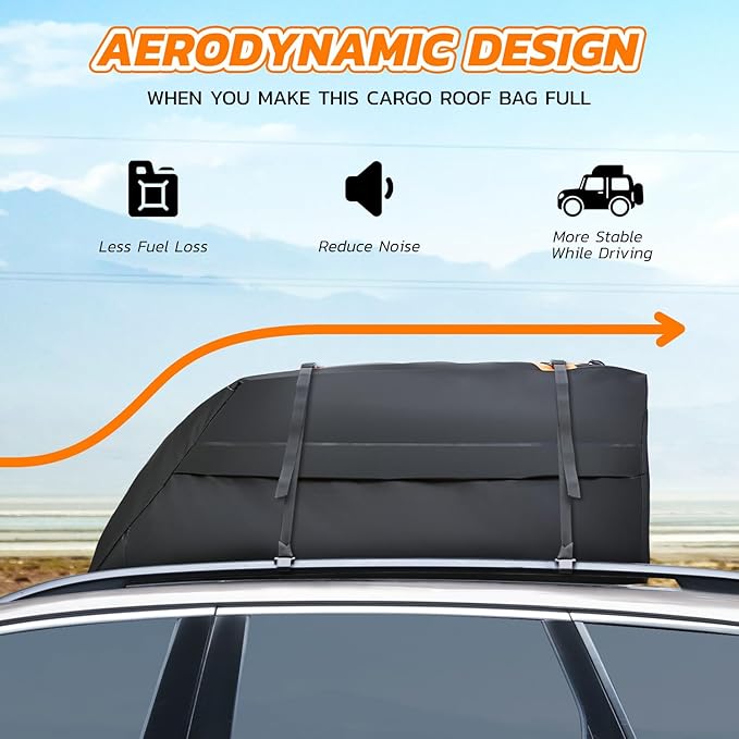 DNA Motoring Car Rooftop Waterproof Bag, 17 Cubic Feet Waterproof Car Roof Luggage Bag, Heavy Duty Car Roof Cargo Carrier Bag, Car Roof Bag, w/ 4 Reinforced Straps, TOOLS-00422