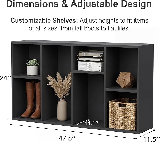 YESHOMY 8-Cube Storage Organizer, 2-Tier Black Bookshelf Open Frame, Modern Bookcase Display Shelf with Adjustable Shelves fo