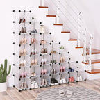 SONGMICS Shoe Rack with 32 Cubes, Interlocking Plastic Shoe Organizer, DIY Storage Cabinet for Closet Entryway Bedroom Garage