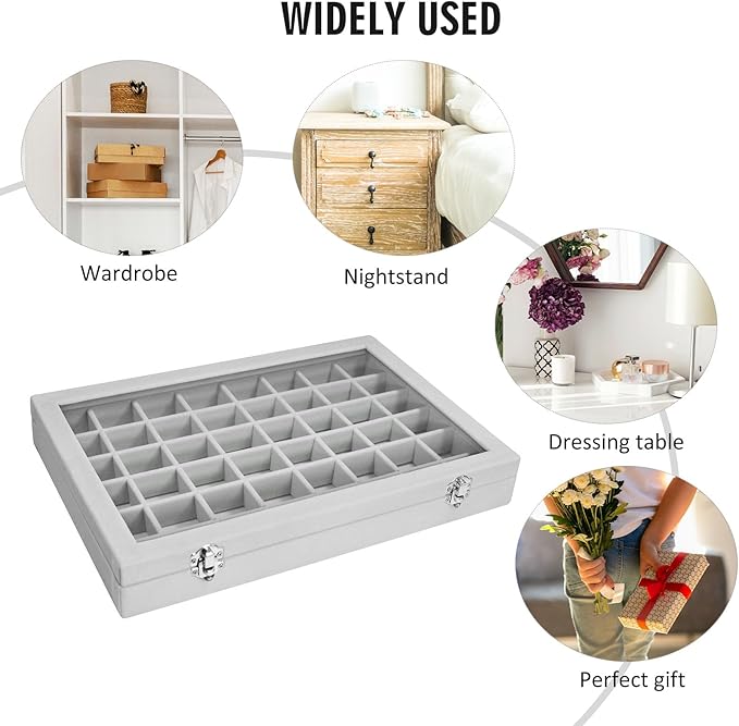 Vicoter Velvet Jewelry Tray 48 Compartments Jewelry Display Organizer with Transparent Cover Rings, Earrings, Necklaces, Pend