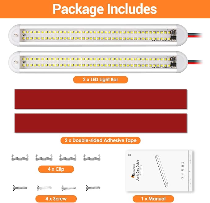 CT CAPETRONIX 12v Led Light Bar Strip, 80leds 1200LM 6.5W DC 12 Volt Led Strip Lights Fixtures with Switch, Enclosed Trailer Lights for RV Interior, Van, Truck Lorry, Camper, Boat, Caravan (2Pcs)