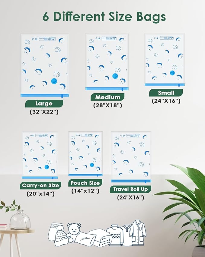 Vacuum Storage Bags with Electric Pump, 12 Pack Vacuum Sealed Bag with 1500mAh Rechargeable Battery for Clothes, Blanket, Duv
