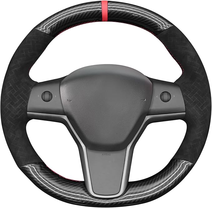 MEWANT Hand Stitched Steering Wheel Cover for Tesla Model 3 2017-2023 / Model Y 2020-2023 for Tesla Model 3/Y Accessories