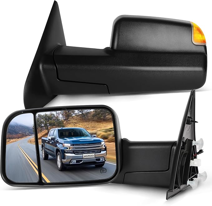SCITOO Left Right Tow Mirror Compatible Fit for Towing Mirrors 2002-2008 For Dodge For Ram 1500 2003-2009 For Ram 2500 3500 Truck Black Power Adjusted Heated Turn Signal Light Pair Mirrors