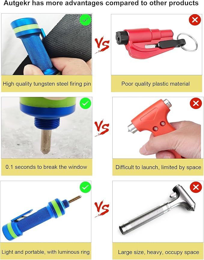 Window Breaker Seatbelt Cutter, Glass Breaker, Spring Loaded Window Breaker with Light Glow Ring, Emergency Car Escape Tool f
