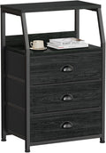 Furnulem Black Night Stand, Small Dresser for Bedroom, Nightstand with 3 Fabric Storage Drawers and 2-Tier Shelf, End Table S