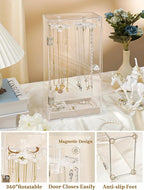 Necklace Holder, Acrylic Necklace Organizer, Rotatable Clear Jewelry Holder Organizer Display Case for Long Necklaces Pendant
