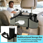 7-In-1 Multifunctional Car Seat Back Organizer with Cup Holders, Tissue Box, Garbage Can & Hooks, Headrest Storage & Cup Holder for Backseat (Grey)