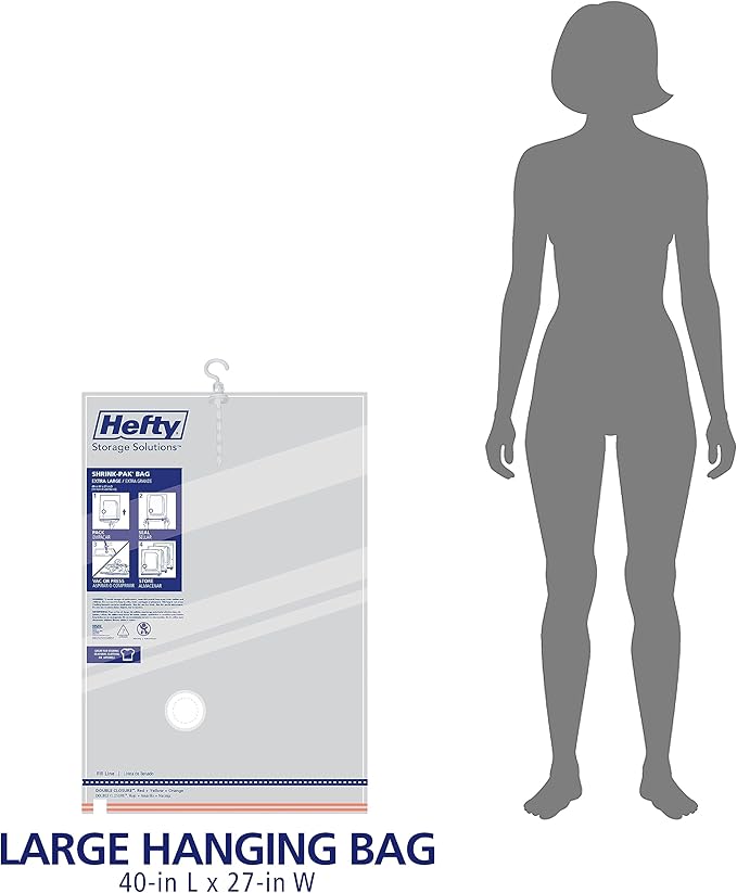Hefty Shrink-Pak Vacuum Storage Bags - Space Saver for Under Bed Storage, Clothing and Comforters, 3X More Storage Space - 3 