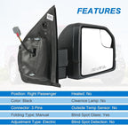 JDMSPEED Right Passenger Side View Mirror Compatible with 2015-2020 Ford F150 with Blind Spot Glass Power Black Without Turn 