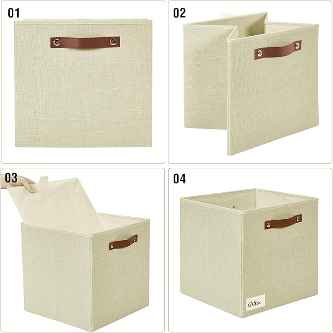 Bagnizer Collapsible Fabric Storage Cube Bins with 2 Reinforced PU Handles, Foldable Storage Organizer Baskets for Closet, Sh
