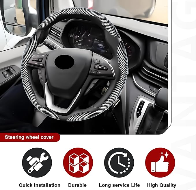 3pcs Universal Carbon Fiber Steering Wheel Cover - Anti-Slip & Segmented Design, Universal 99% Durable Steering Wheel Protect