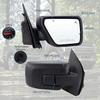 Right Passenger Side Door Mirror Compatible With 2021-2026 Ford F150 With Power Glass Manual Folding Heated Blind Spot Temperature Sensors Matte Black Replace#ML3Z17682VA (9 Pins)