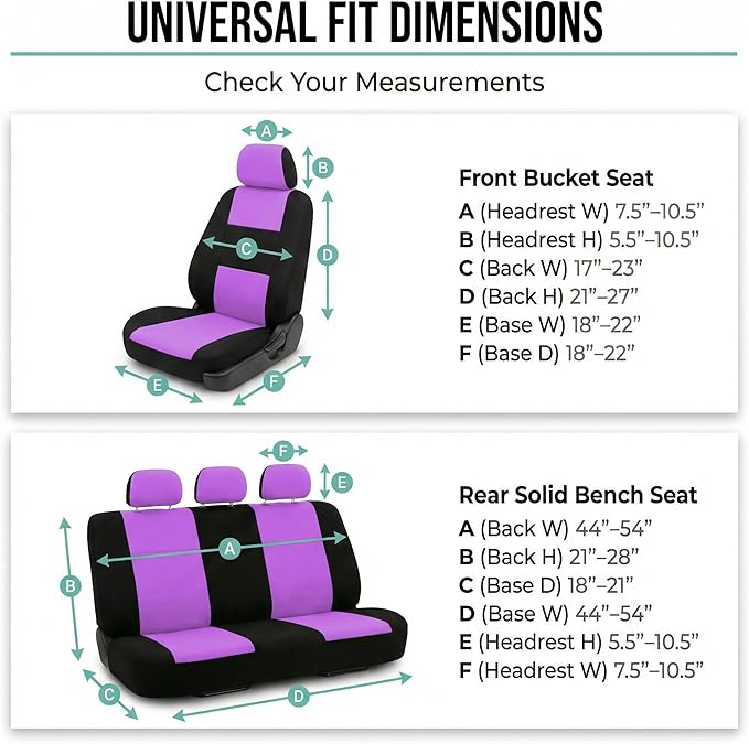 FH Group Automotive Seat Covers Flat Cloth Full Set Purple Car Seat Covers, Rear Solid Bench Universal Fit and Car Seat Prote