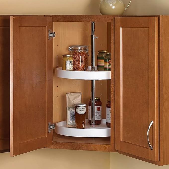 Rev-A-Shelf 24" Dual Full Circle Lazy Susan Organizer for Upper Corner Kitchen Cabinets, Plastic Home Storage 2 Tier Shelves,