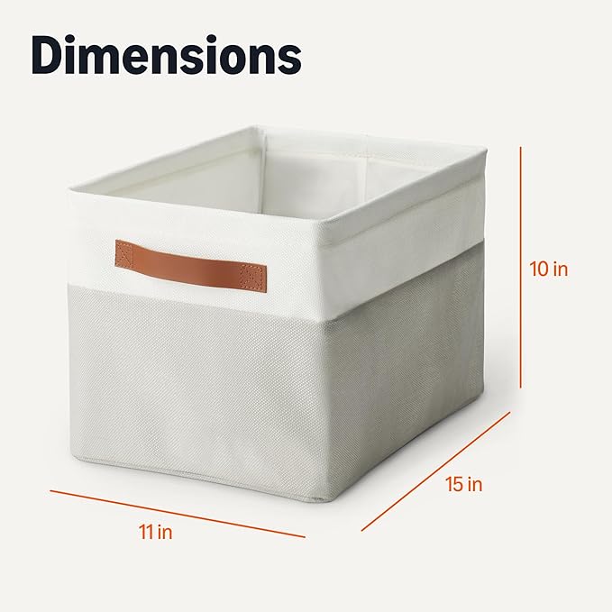 Amazon Basics Collapsible Storage Bins with Faux Leather Handles, Foldable Organizing Containers for Closet, Clothes, Toys, L