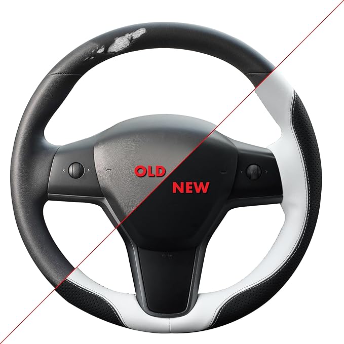 MEWANT Hand Stitched Steering Wheel Cover for Tesla Model 3 2017-2023 / Model Y 2020-2023 for Tesla Model 3/Y Accessories