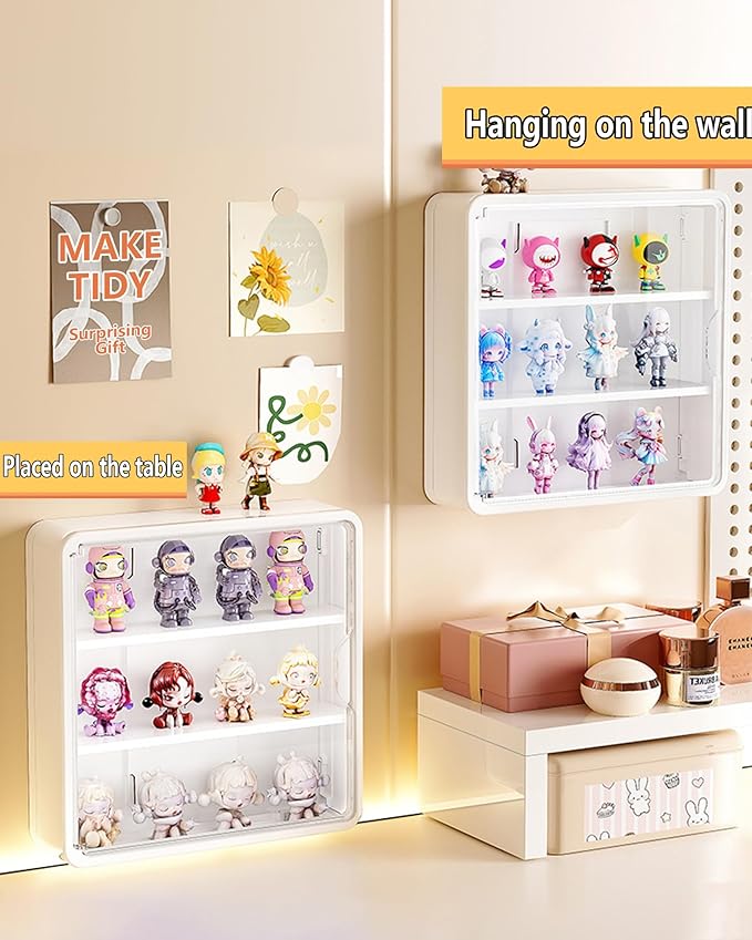 HGYZE Clear Display Case for Figures, 15.75" High, Wall Mounted Shelf with Magnetic Door, Hanging Display Case for Collectibl