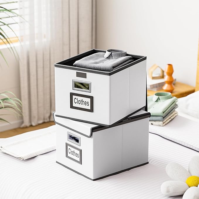 Huolewa Portable Leather File Organizer Boxes with Lids, Collapsible File Folder Organizer Boxes, Decorative Small Filing Fil