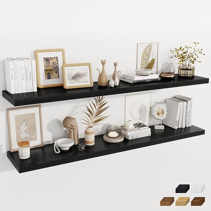 Fun Memories 12 Inch Deep Floating Shelves, 67 Inch Long Extra Large Floating Shelves Set of 2, Rustic Wood Wall Shelves for 