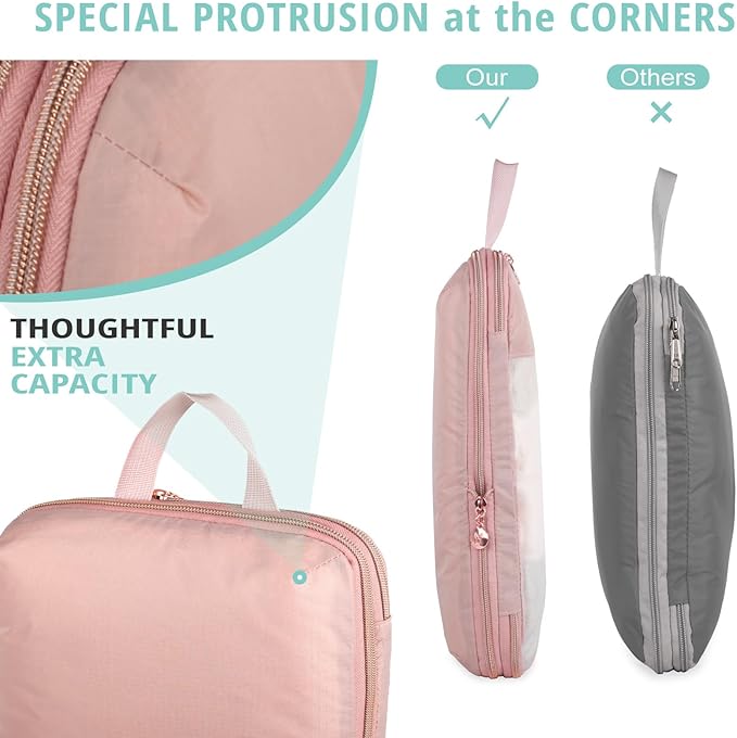 See Through Expandable Compression Packing Cubes, Mesh Travel Packing Cubes for Suitcases, Lightweight Organizers Bag Set for