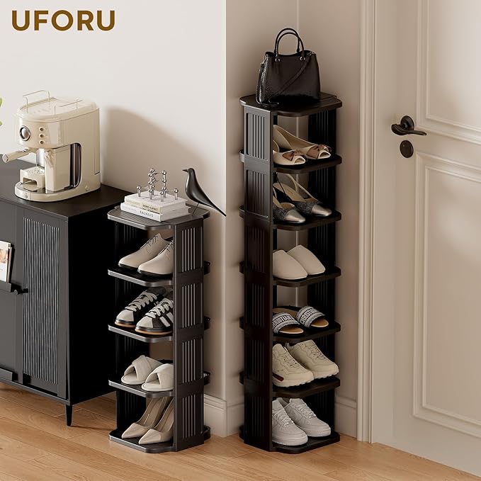 Vertical Shoe Rack, 9-Tier Plastic Stackable Storage Shelf for Small Closets and Narrow Spaces, Compact Free Standing Shoe Ra