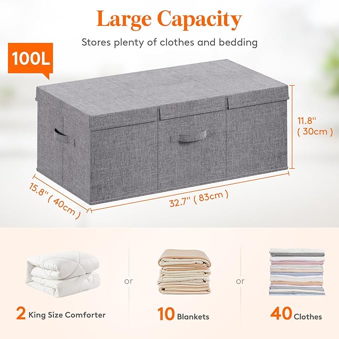 Lifewit 100L Under Bed Storage Containers, 11.8 Inch Tall Underbed Clothes Storage Organizer Bin with Sturdy Sidewalls, Botto