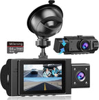 Dual Dash Cam Front and Inside, FHD 1080P Dashcam with 64GB Card, DashCamera for Cars with Night Vision, 24H Parking Monitor,
