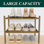 Smiry Small Bamboo Shoe Rack 2-Tier, Stackable Wooden Shoe Organizer for Entryway & Closet, Free Standing Wood Shoe Storage S