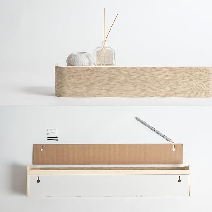 Kazai. Wall-Mounted Coat Rack 'Toke' - Modern Design Coat Rack with Hidden Wall Hooks - Solid Wood Veneer Panel Coat Hanger -