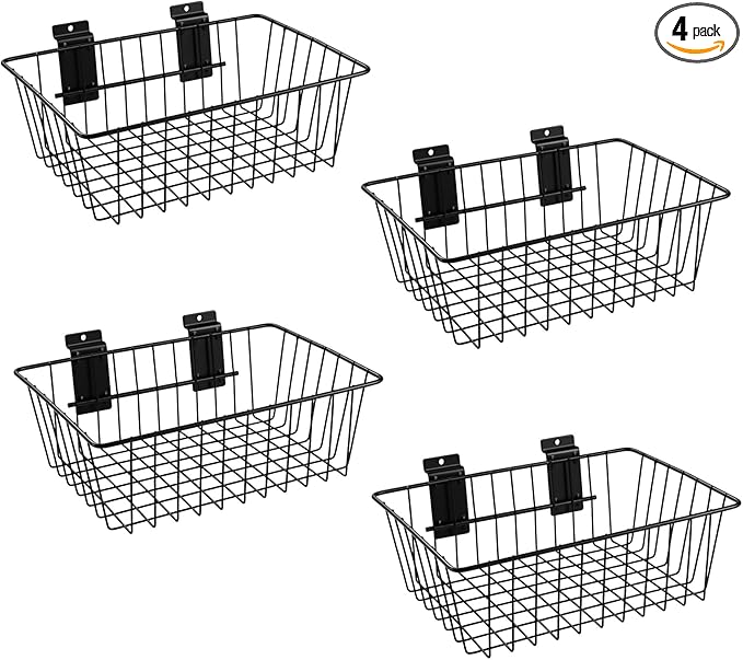 Polmart Slatwall Basket, Black (11¾" x 7⅞", 4-Pack)